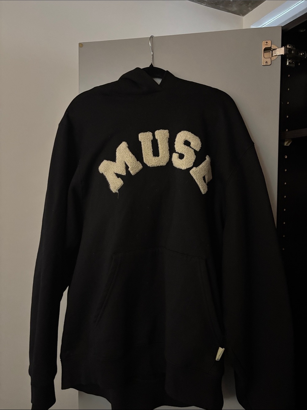 Black Hoodie with Cream 'MUSE' Chenille Letters